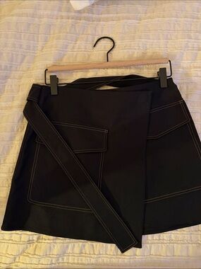 Helmut Lang Black Mini Wrap Skirt with Contrast Stitching - only worn ONCE
